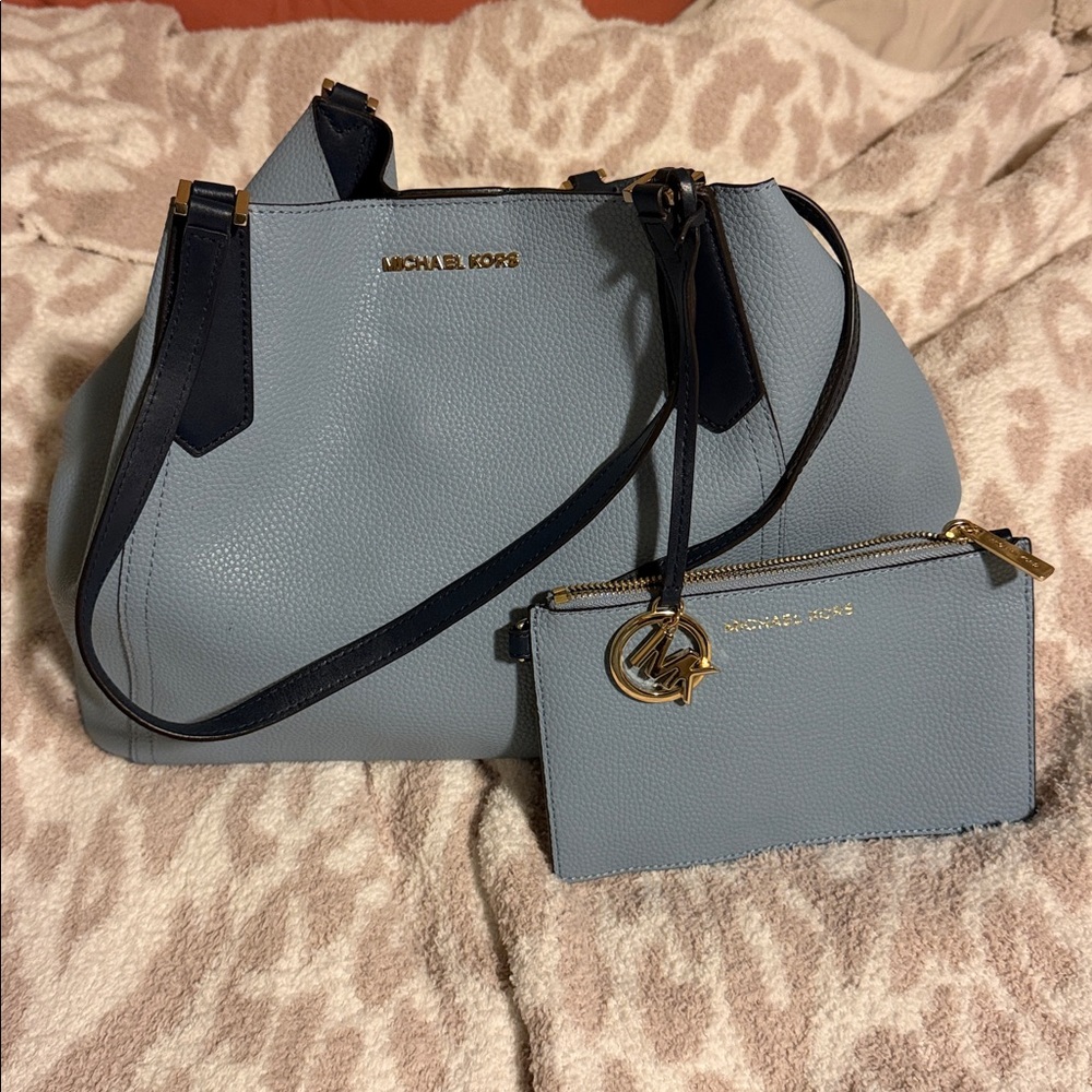 Michael Kors Slate Blue and Navy Handbag with Pouch